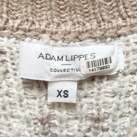 ADAM LIPPES COLLECTIVE Fair Isle Crew Neck Sweater Cream Tan Wool Blend XS - Picture 9 of 10